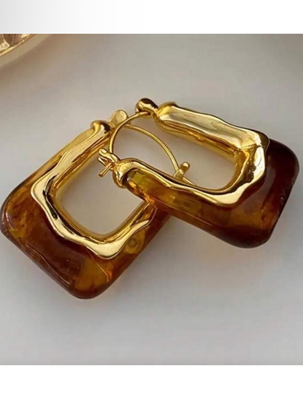 Gold & Amber Square Hoop Earrings